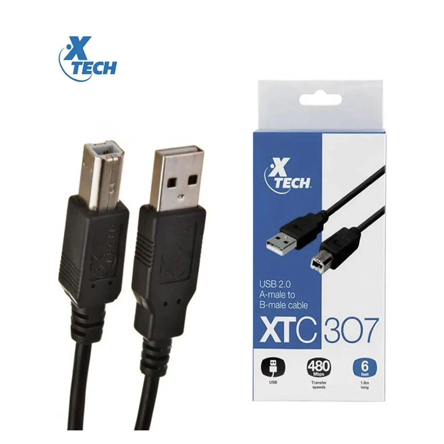 XTECH Cable Para Impresora USB 18m - Negro - XTC-307