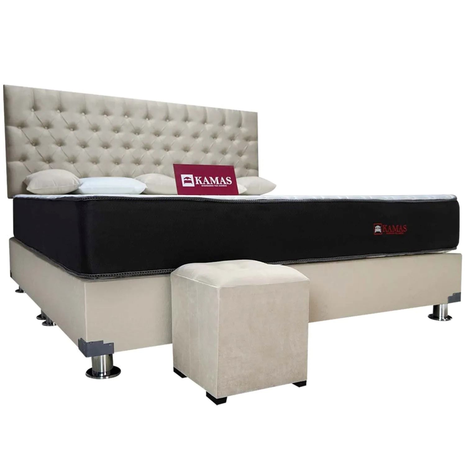 DORMITORIO KAMAS KING SARKI + CABECERA AÉREA CAPITONEADO - BEIGE
