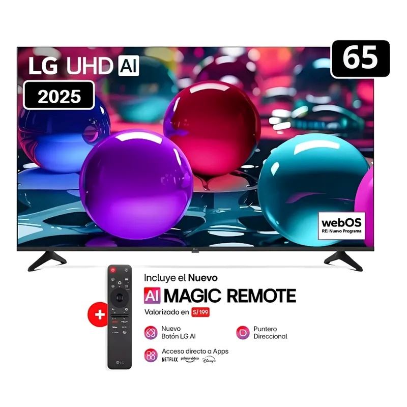 TV LG 65" LED UHD 4K Thinq AI 65UA7300PSB Modelo 2025 Incluye Control Magic