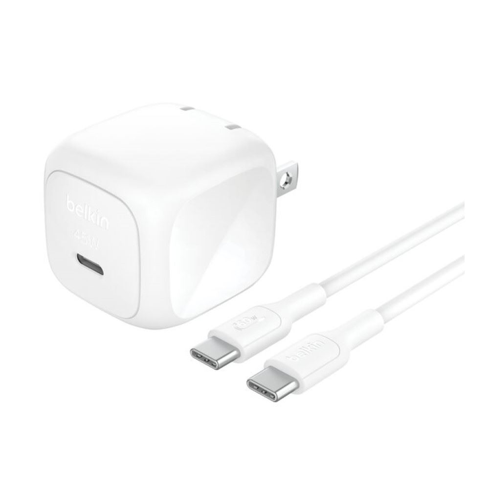 BELKIN Cargador de Pared Portátil USB-C 45W Boostcharge + Cable - WCA013DQ1MWH-B6