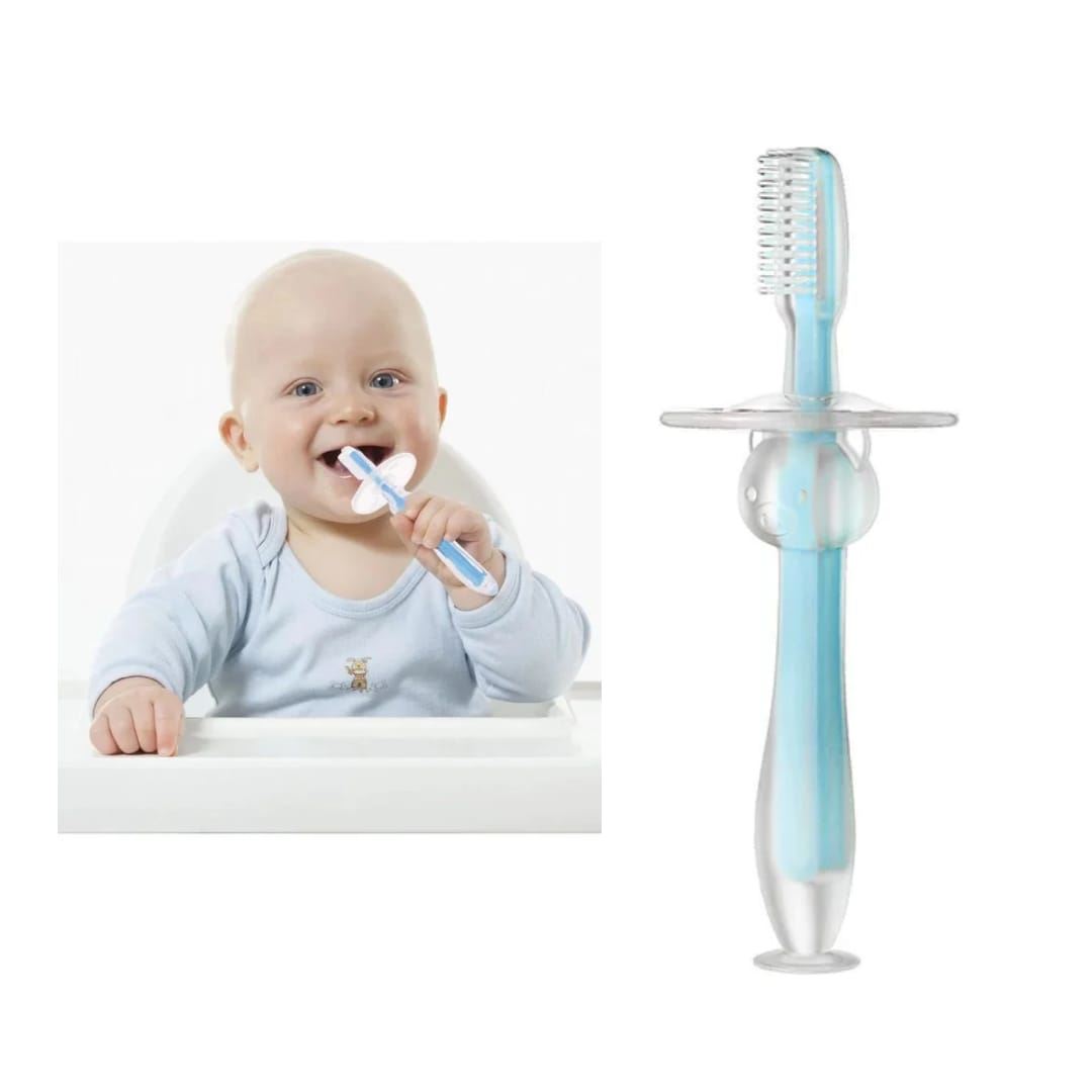 Juego de cepillos de dientes de silicona para bebés, cepillo de dientes +  cepillo de lengua + mordedor para bebé + cepillo de dientes con taza para