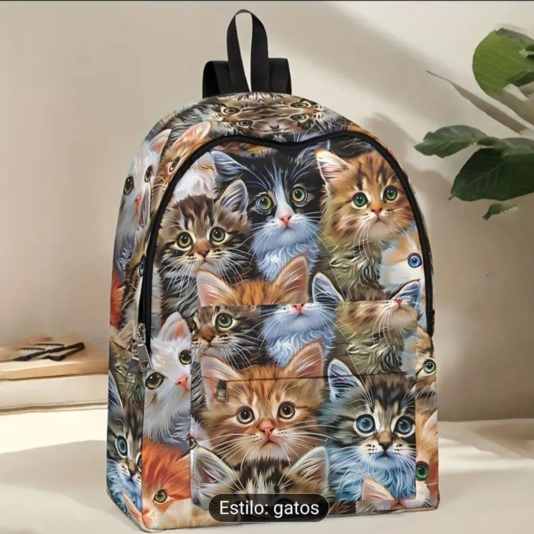 Mochila Estampado De Gatitos Súper Capacidad Estilo Único Multicolor