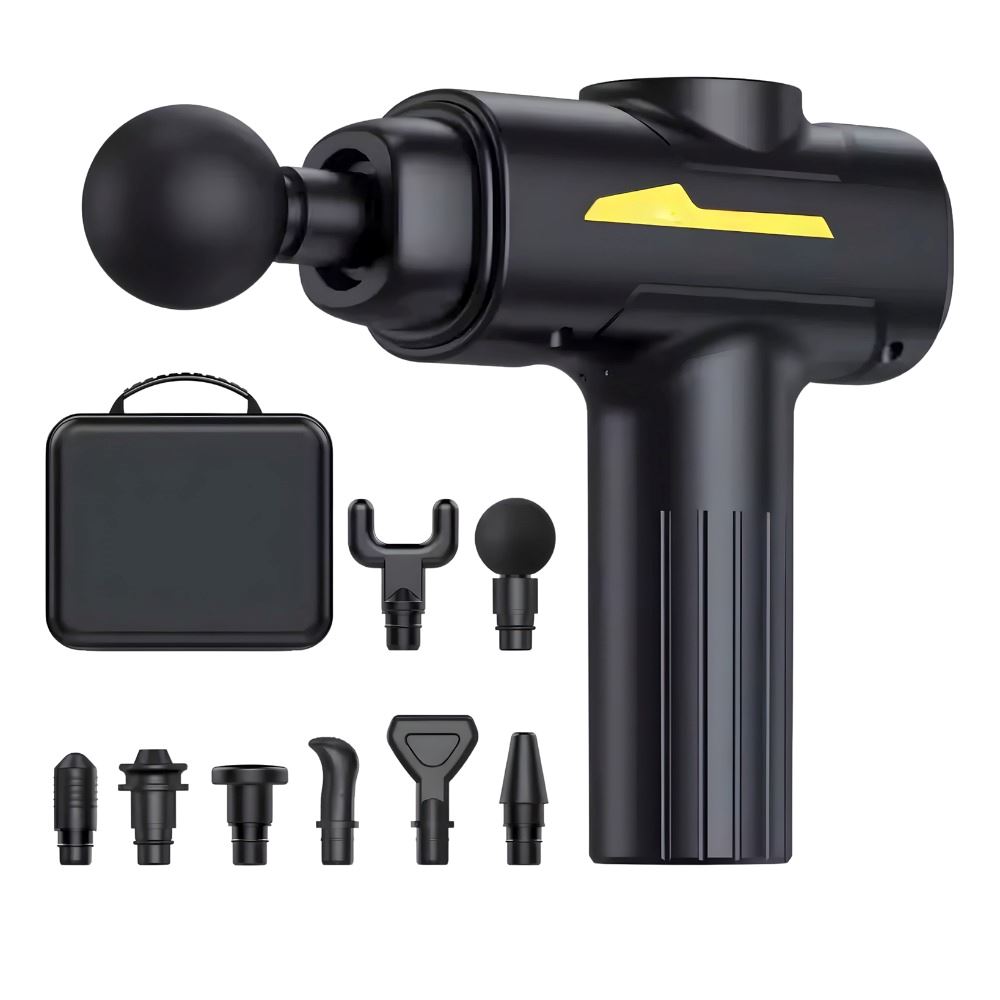 Pistola De Masaje 8 Cabezas De 55w Alivio De Dolor Y Recuper - Negro
