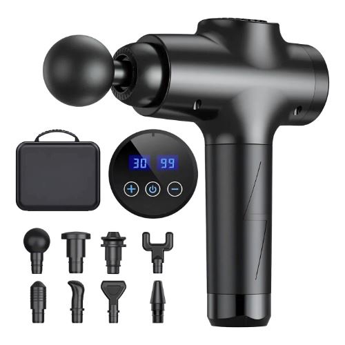 Pistola Masaje De Tejido Profundo 8cabezales 30 Velocidades Negro