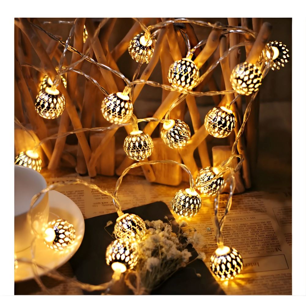 Guirnalda De Esferas Metálicas Led Multicolor Amarillo 5 metros