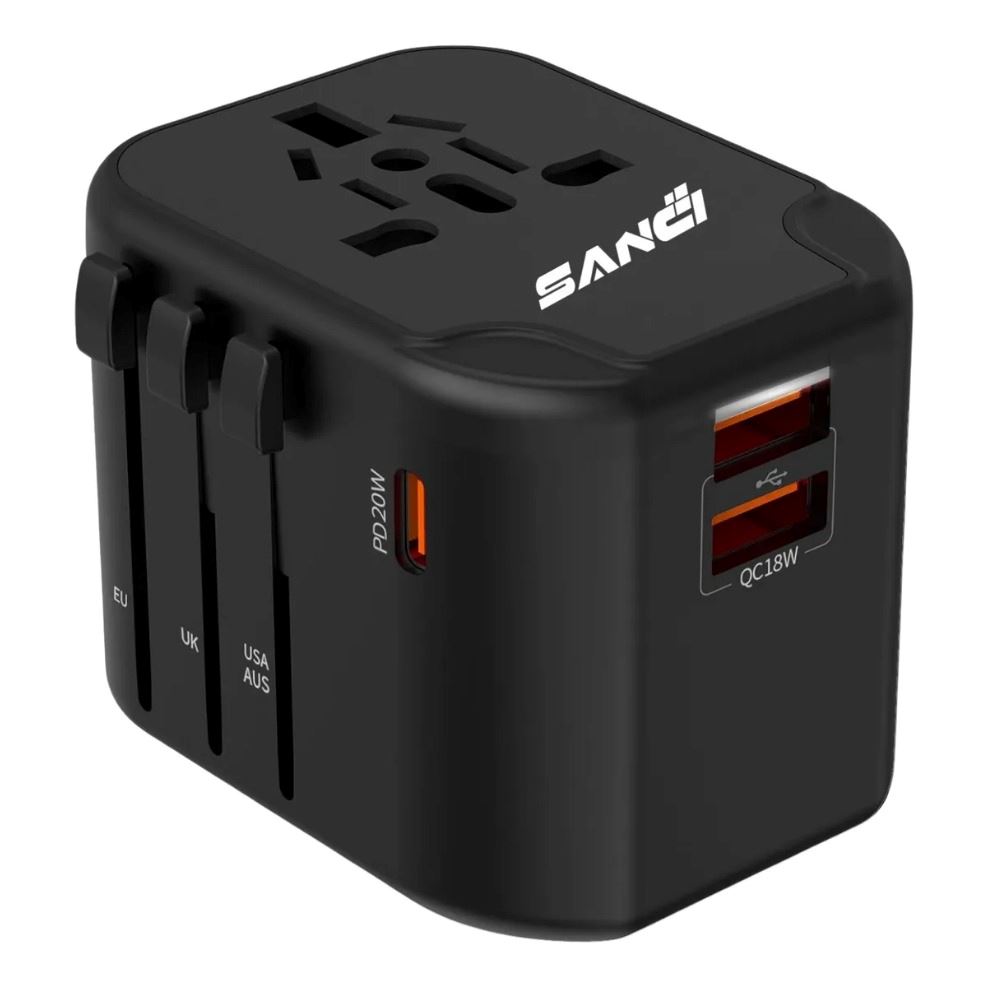 Enchufe Universal De Viaje Con Carga Rápida 20w -200 Países Negro