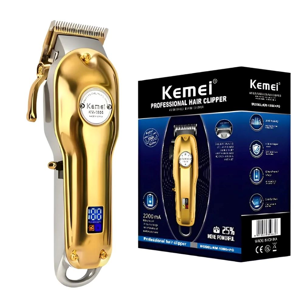 Cortadora De Cabello Recargable Km-1986+pg Con Pantalla Led Dorado