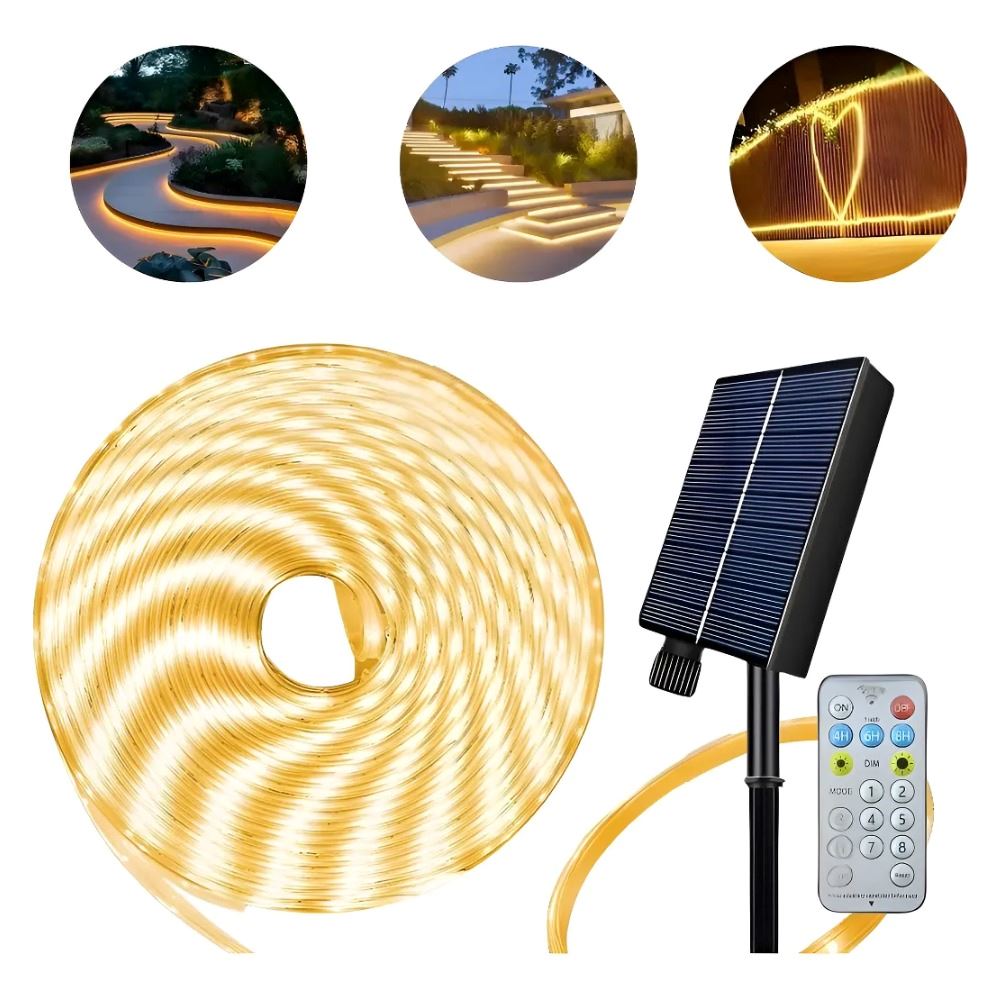Tira Led Solar Exterior 10m Con Sensor Automático Amarillo