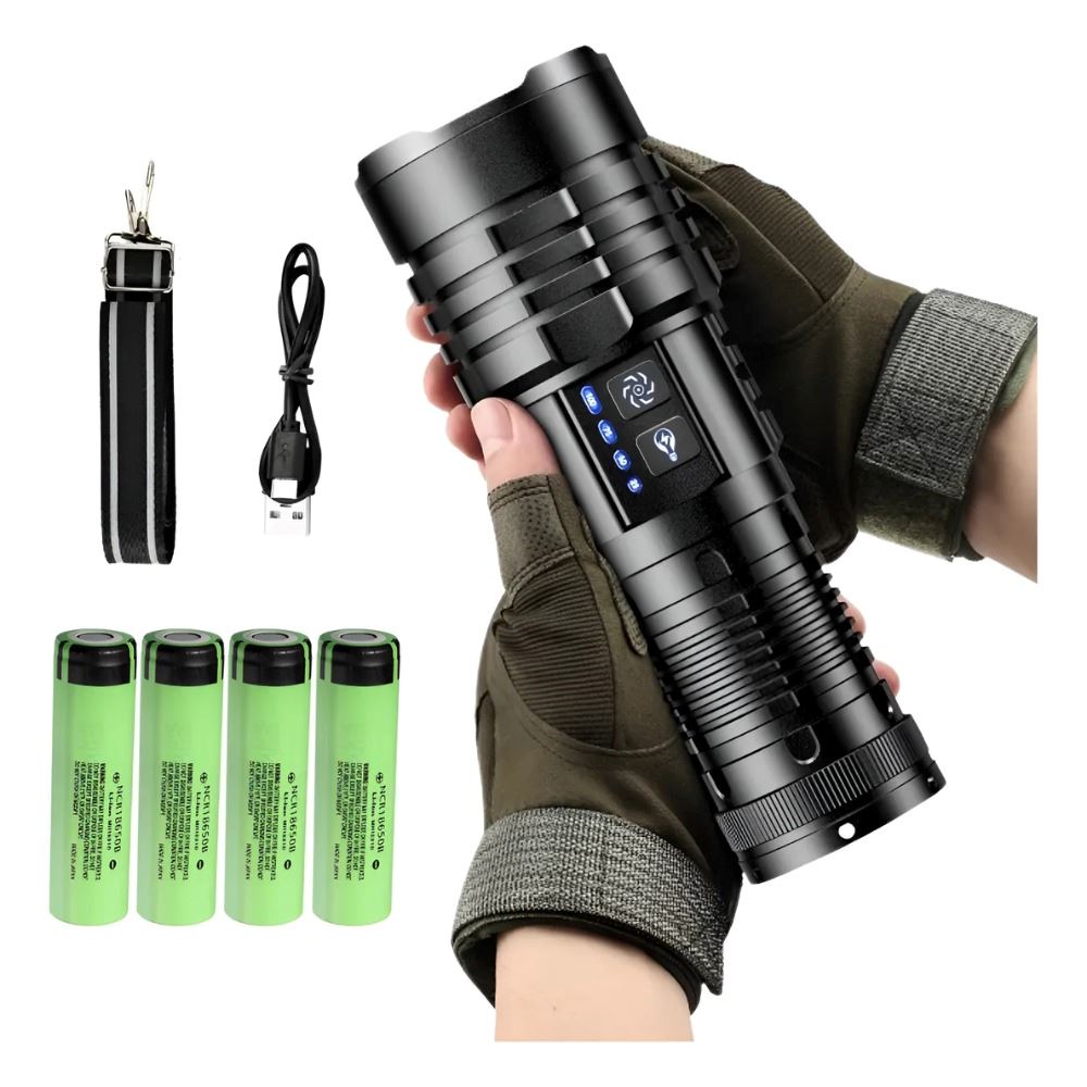 Linterna Led 50w 5800lm, Largo Alcance 3000m, Recargable Negro Led Rgb