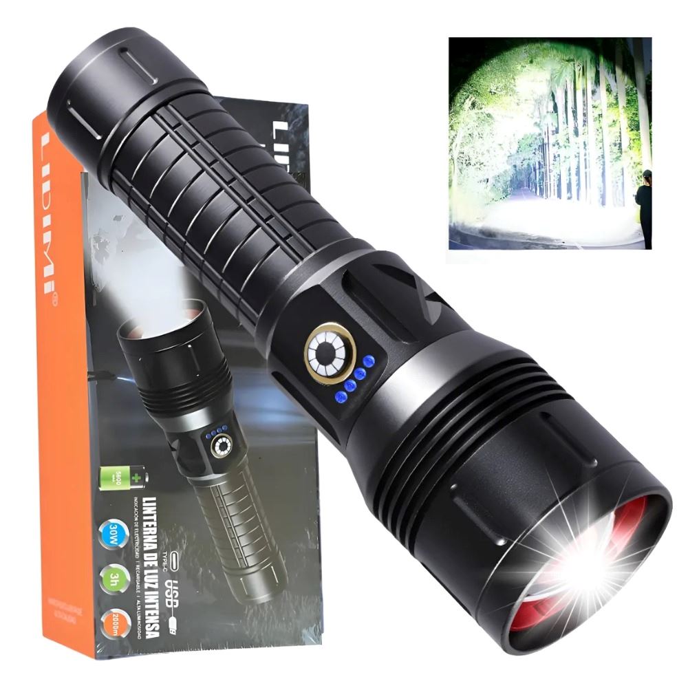 Linterna Táctica Lidimi 2000m Recargable Y Ultra Potente Blanco Negro