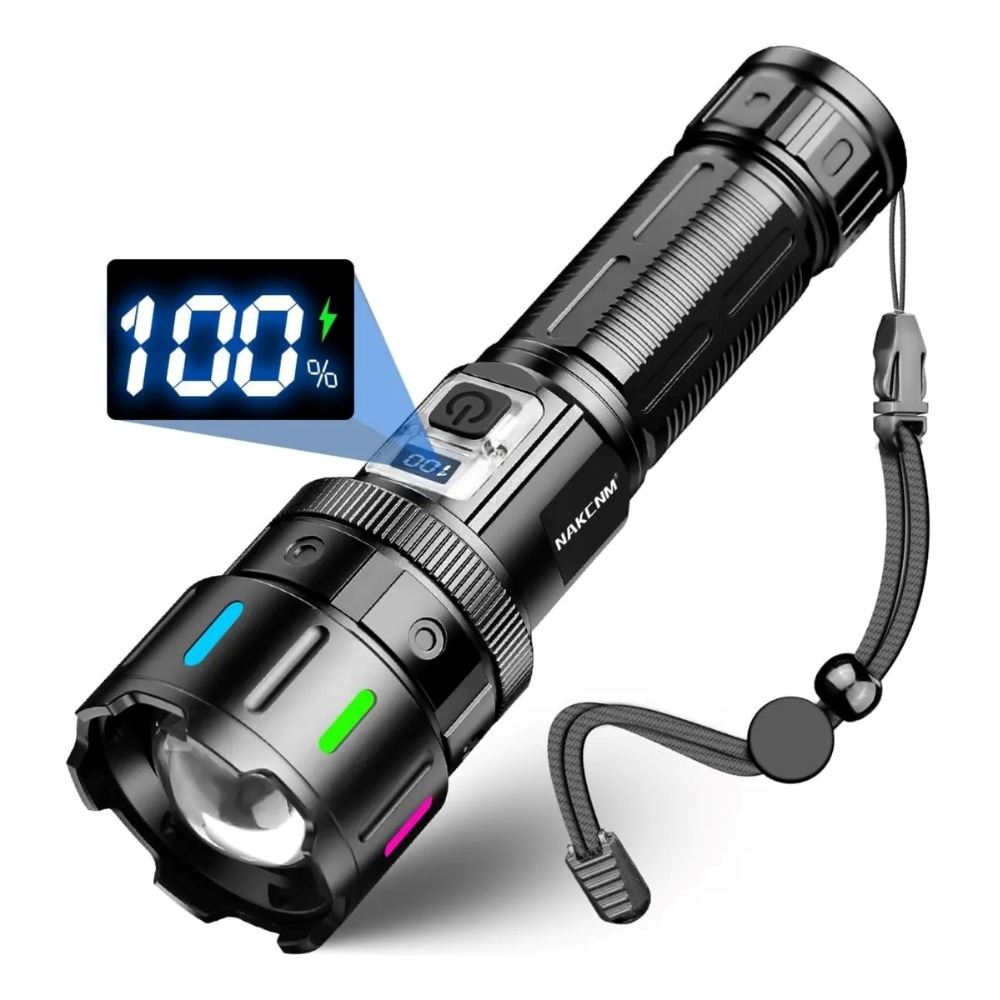 Linterna Táctica Led 30w Potente Zoom Usb-c 5 Modos Blanco Blanco Negro