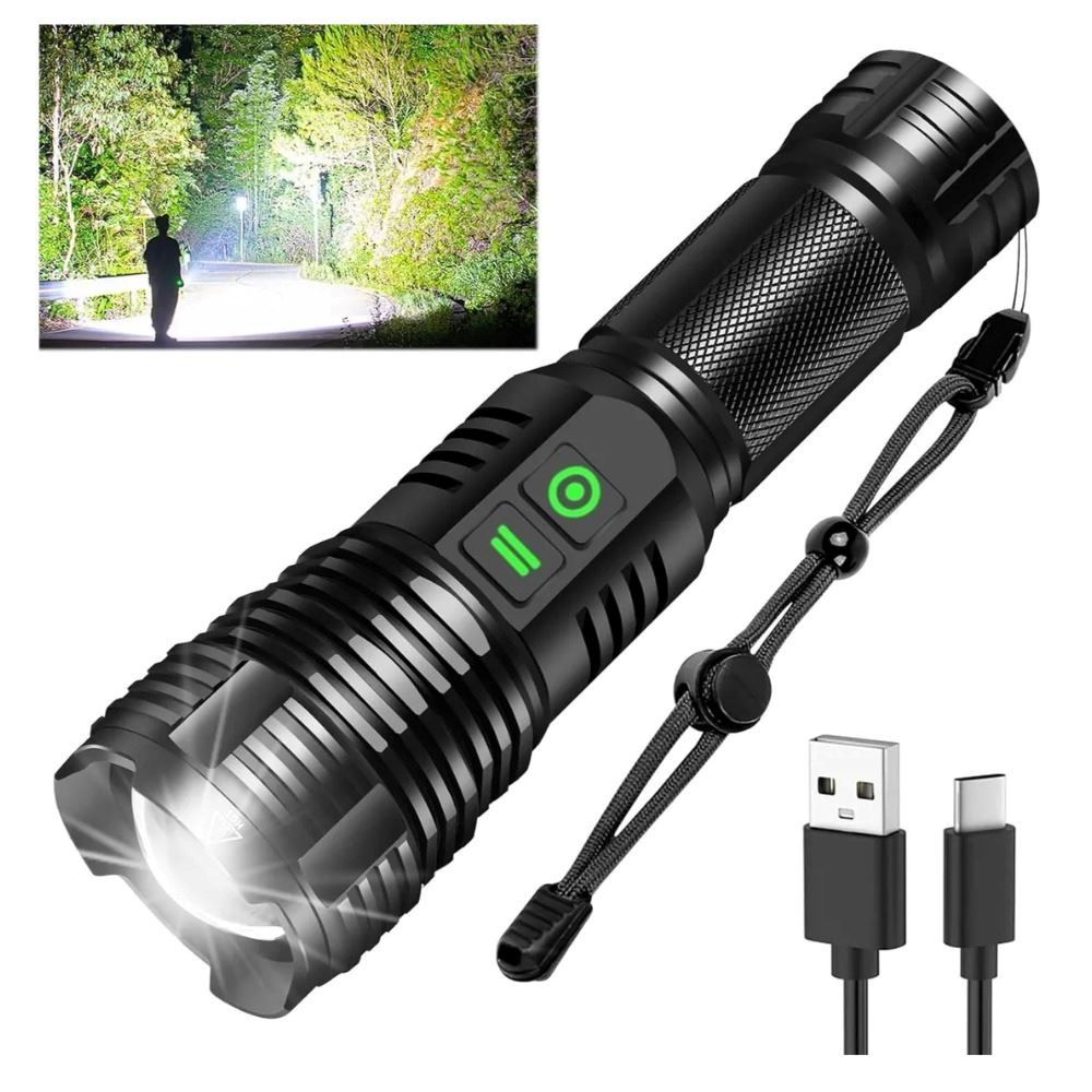 Linterna Táctica Led Recargable 3000lm Usb Tipo C 20w Blanco Blanco Al Azar