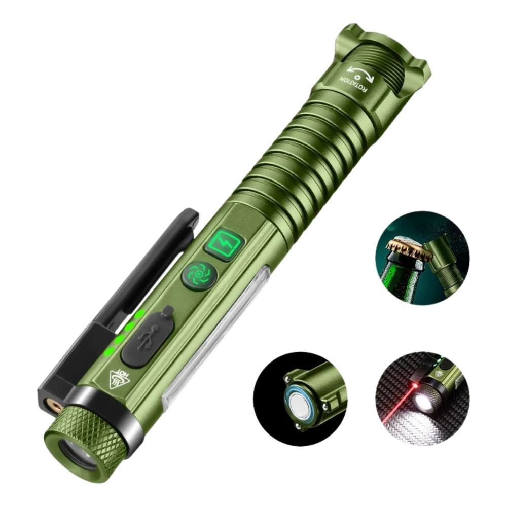 Linterna Led Multifunción Recargable Imán Rompe Vidrios Blanco-rbg-uv-laser Rojo Negro