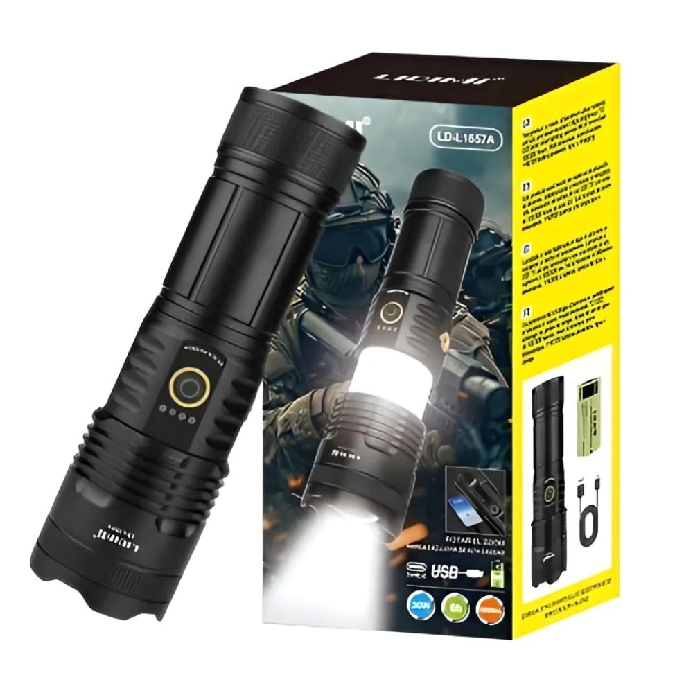 Linterna Led Recargable Lidimi Ld-l1557a Compacta Blanca Y Multicolor Negro