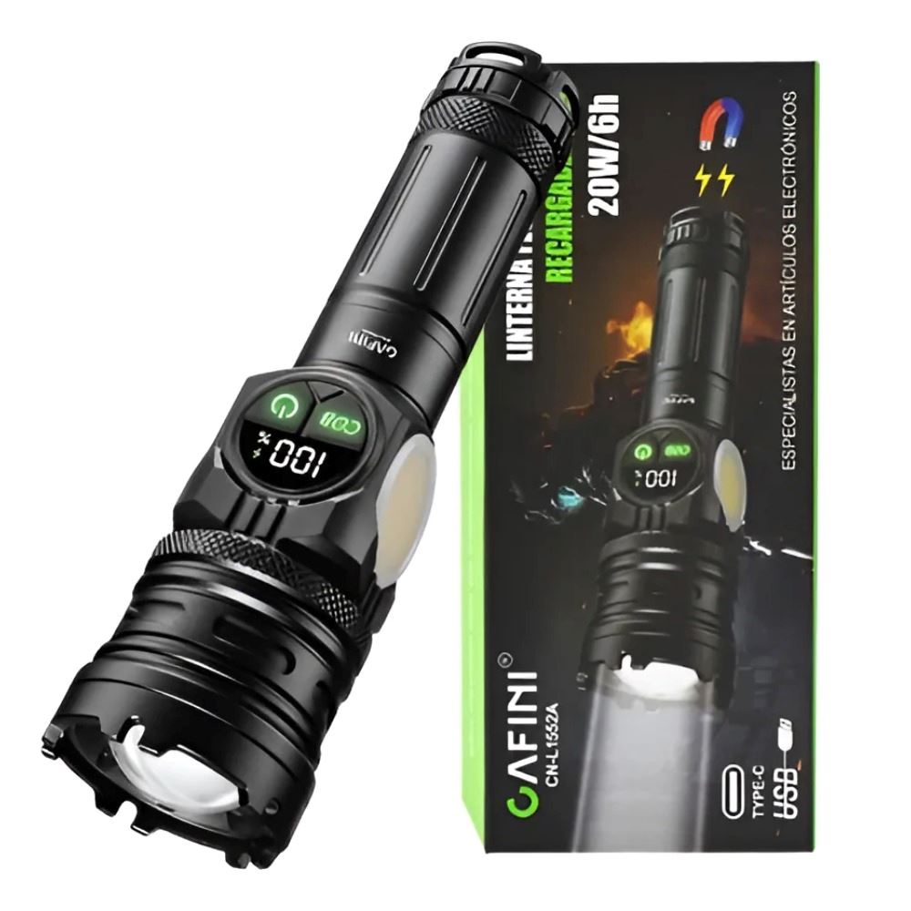 Linterna De Trabajo Led Imantada Zoom Y 9 Modos Blanco Amarillo Rojo Negro