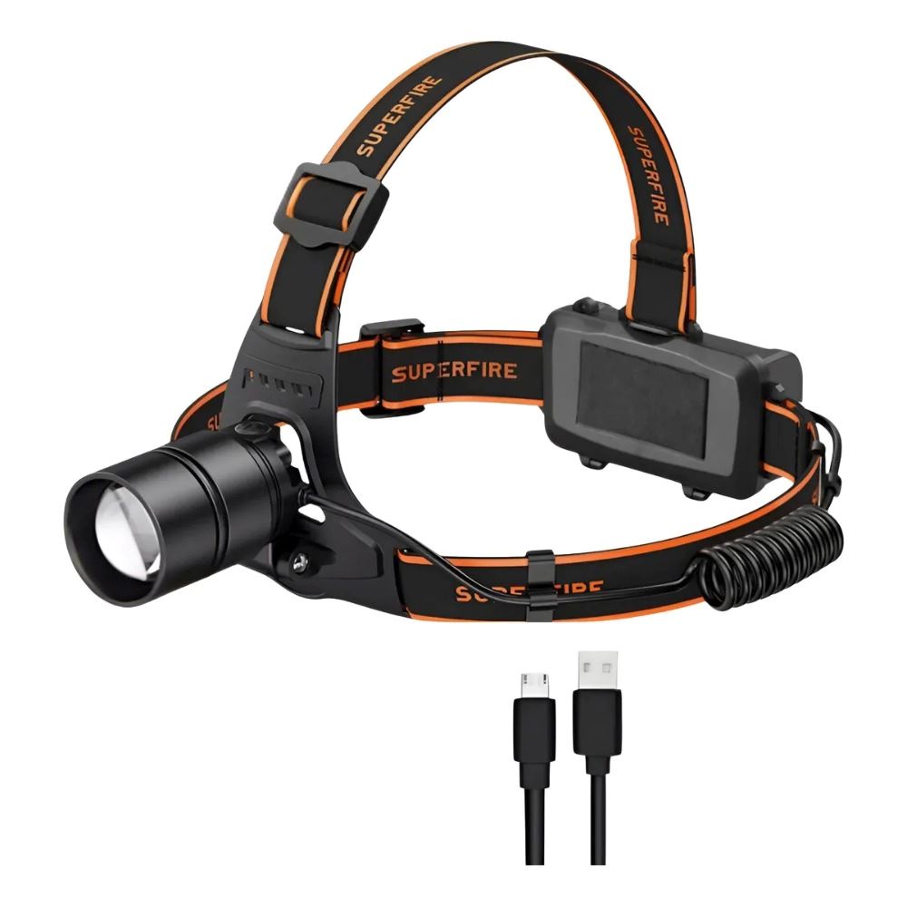 Linterna De Cabeza Recargable, Resistente Al Agua Y Sensor Blanco Negro