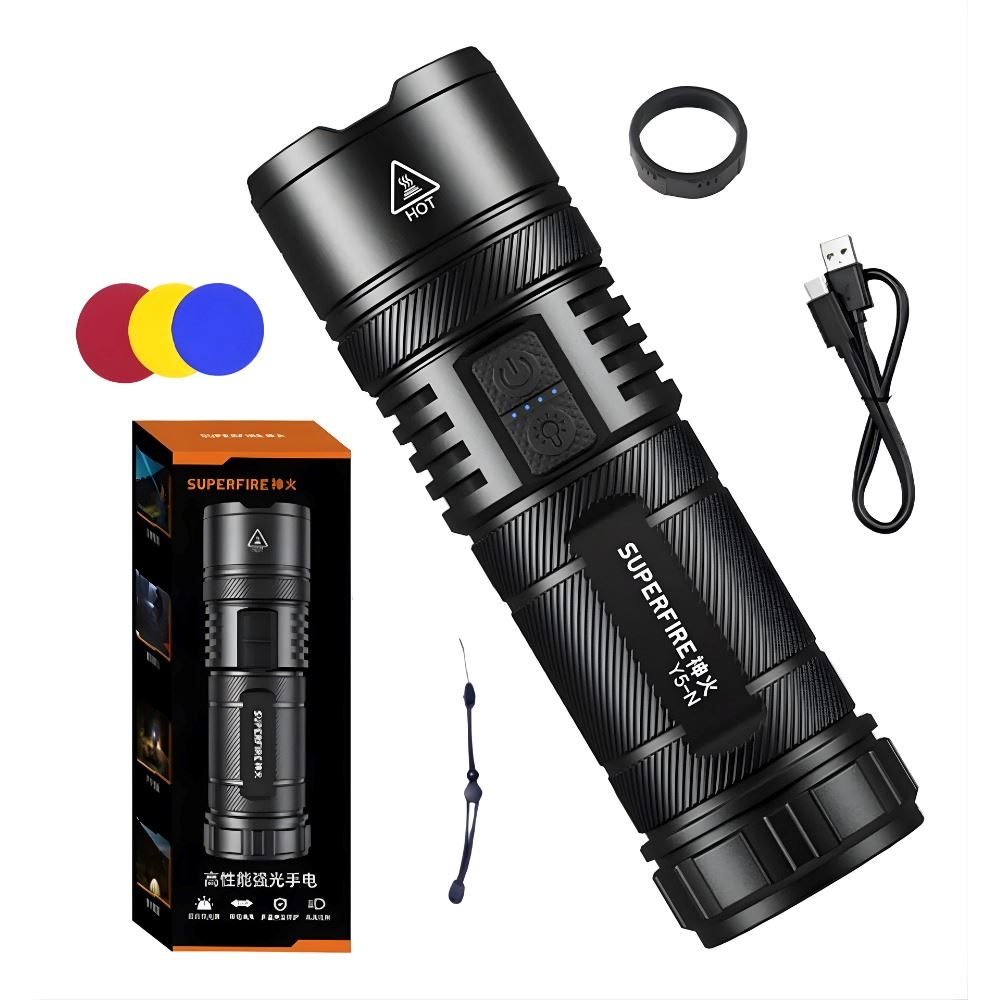Linterna Superfire Y5-n 600m Zoom Tipo C Con Filtros Potente