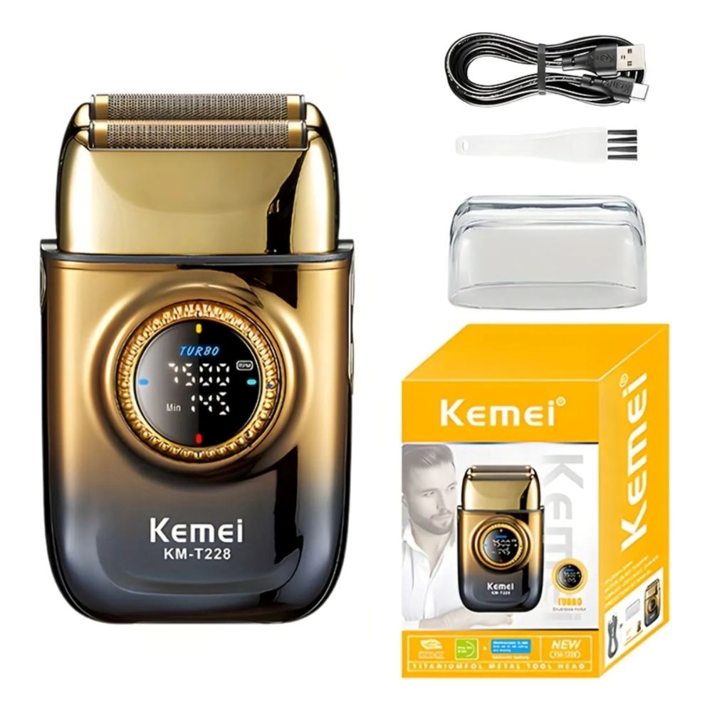 Afeitadora Eléctrica Profesional Recargable Usb Kemei Dorado