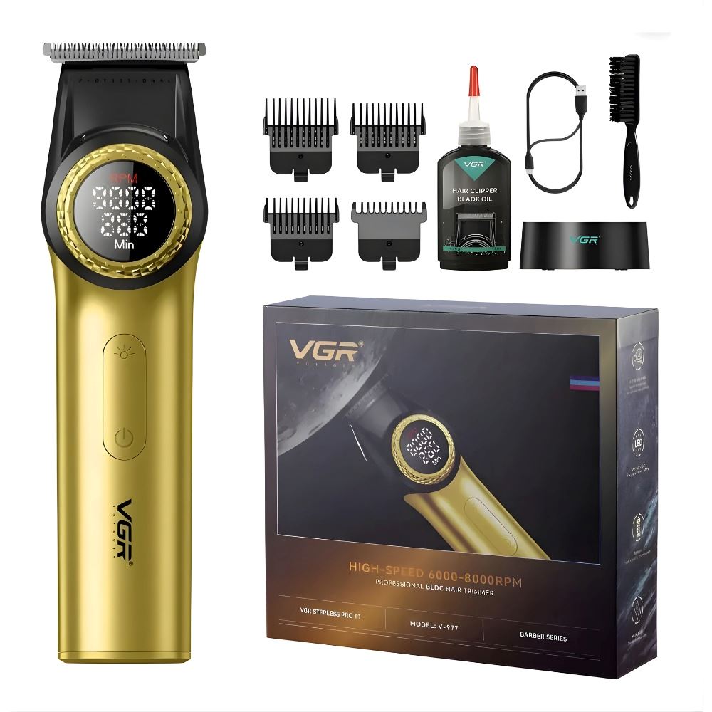 Cortadora Pelo Trimmer Vgr V-977 8000rpm Luz Led Recargable Dorado