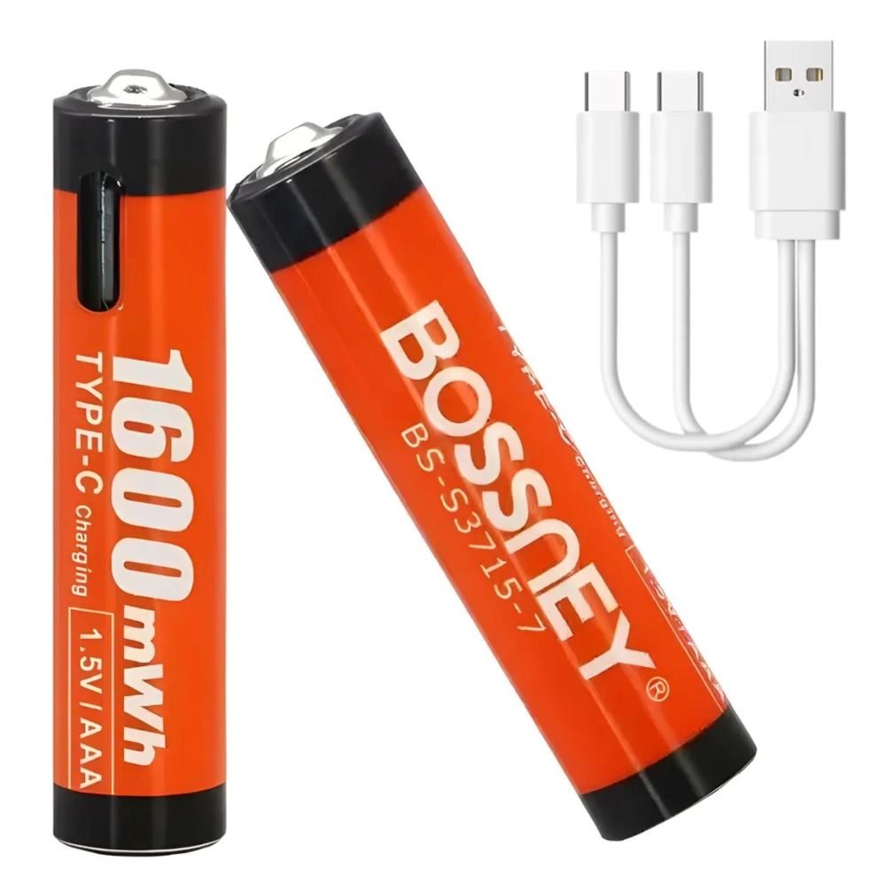 Pilas AAA Recargables USB Tipo C 1.5V Bossney 1600mWh con Indicador LED