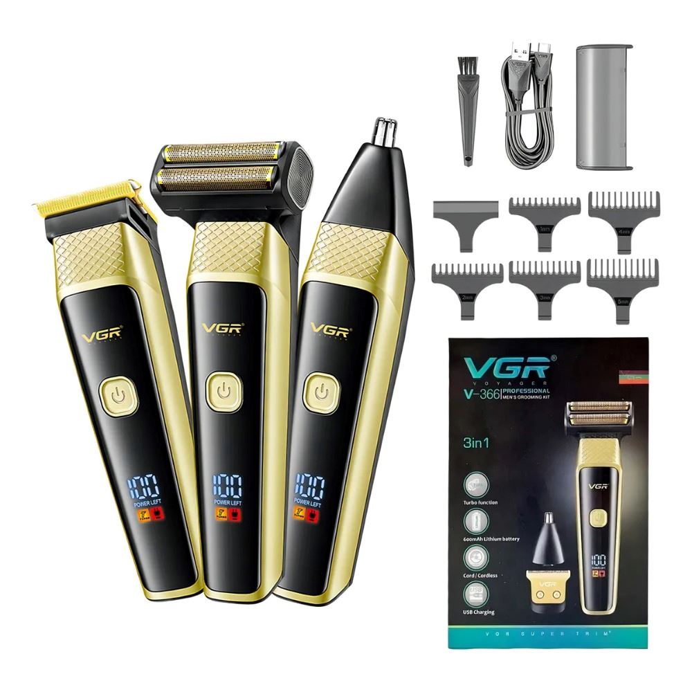 Máquina Corta Pelo Barba Nariz Grooming 3en1 Vgr V-366 Turbo Dorado