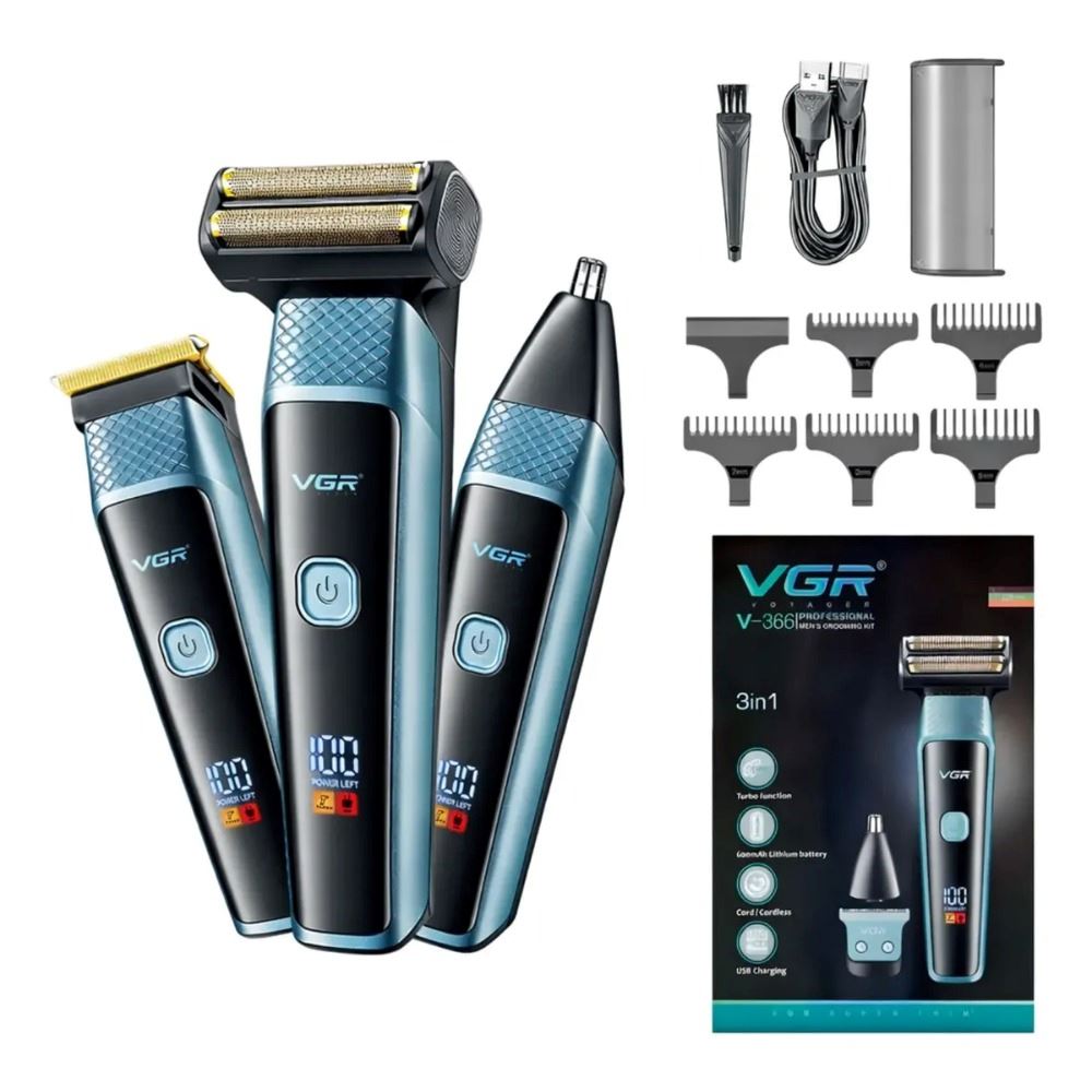 Máquina Corta Pelo Barba Nariz Grooming 3en1 Vgr V-366 Turbo Azul