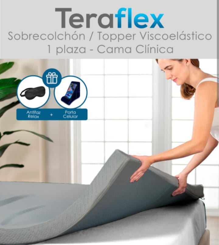 TOPPER 1 PLAZA SOBRECOLCHON ESPUMA VISCOELASTICA GRIS TERAFLEX 190x90x8 CM