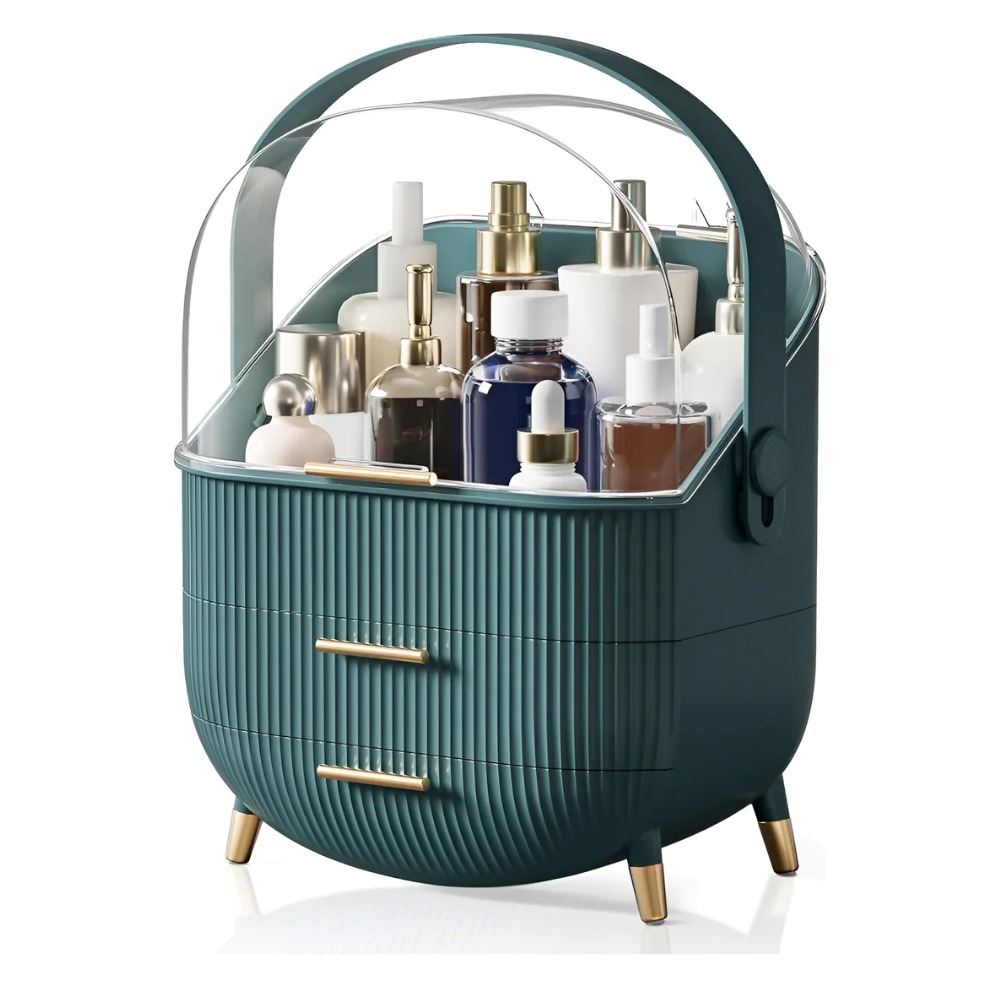 Organizador De Maquillaje Elegante Con Cajones Antipolvo Verde Oscuro