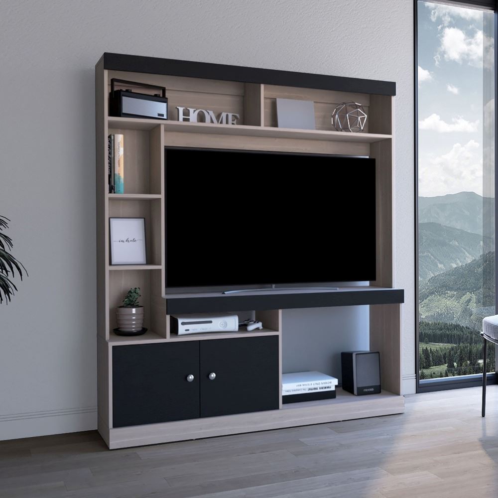 CENTRO DE ENTRETENIMIENTO TV65" 2 PUERTAS DANTE BARDOLINO Y NEGRO 180,6X180X30,3 | TUHOME