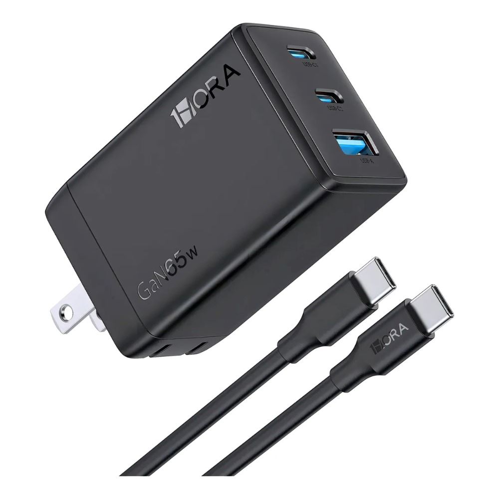 Cargador Tipo C 65w Gan De 3 Puertos+ Cable Tipo C 2m 1hora