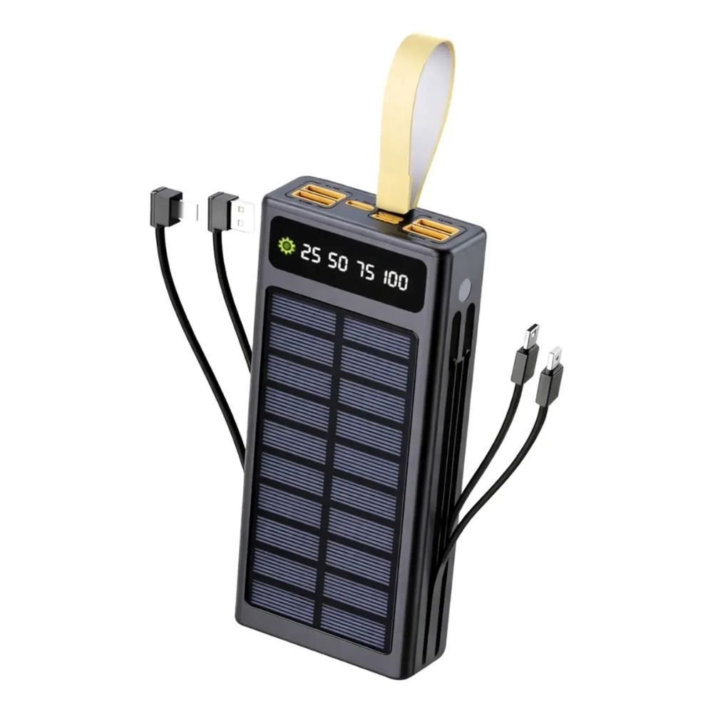 Power Bank Solar 30000mah Cargador Portátil 8 Dispositivos Para Celular Y Tablet Negro