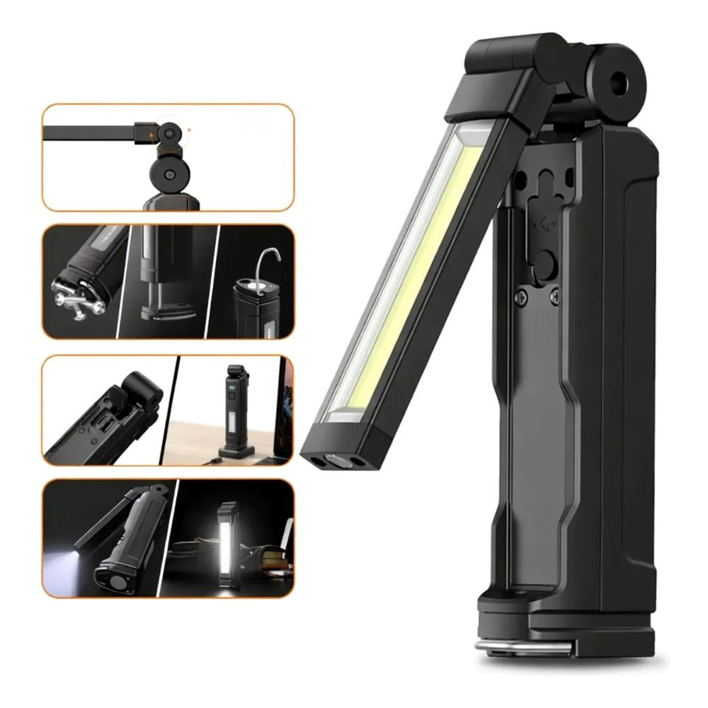 Linterna De Trabajo Cob 800 Lúmenes Recargable Usb Tipo C Blanco Negro