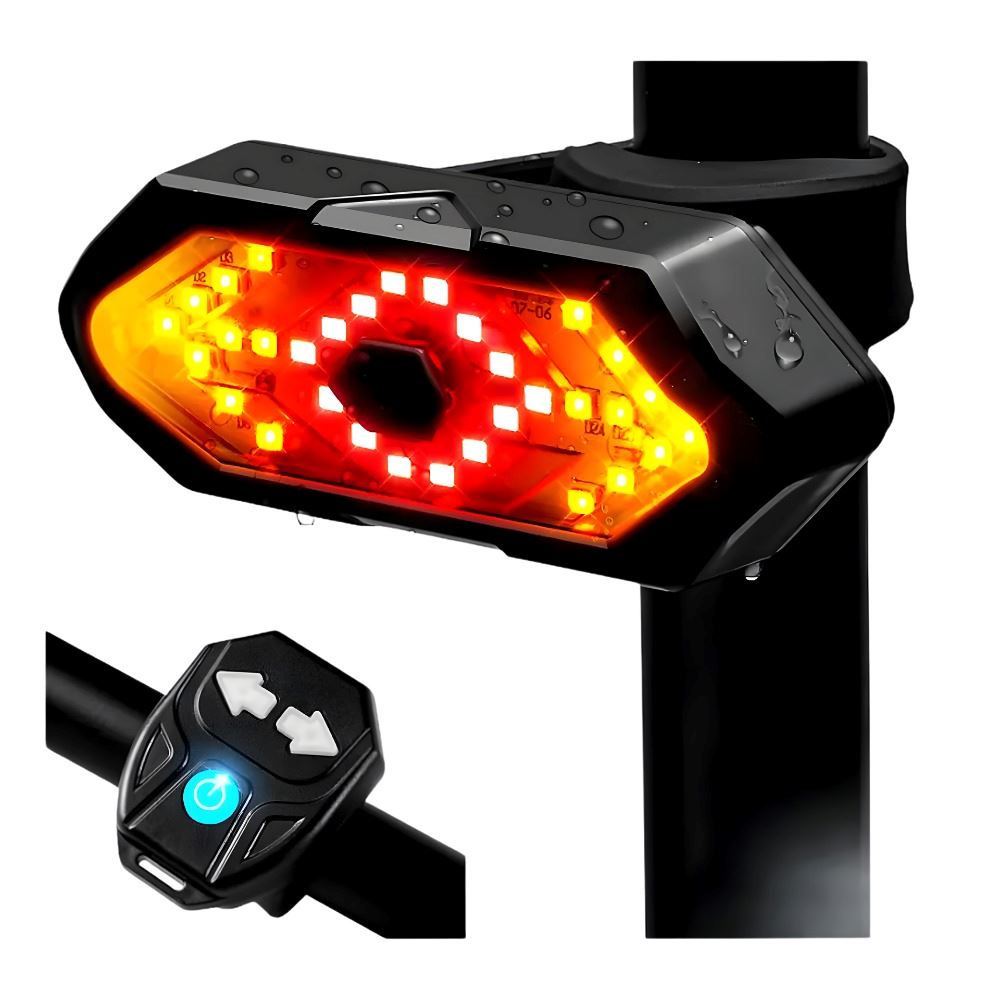 Luz Trasera Bicicleta Con Direccionales Usb Recargable Con Alarma De Advertencia Ipx4 Negro