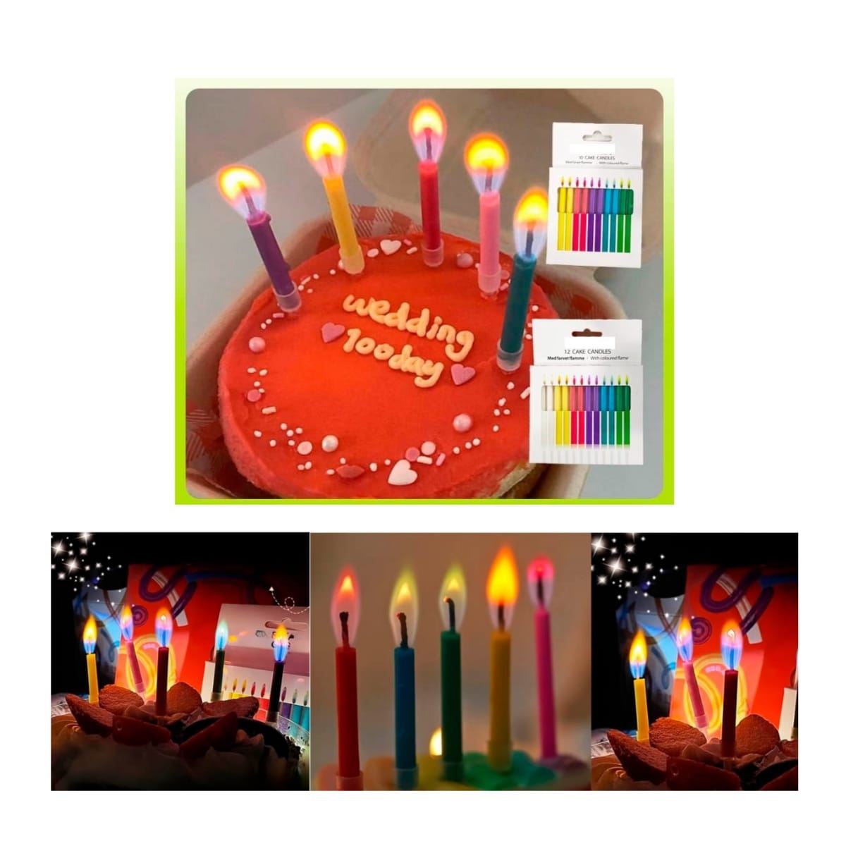 pack 2 Velas de llama color creativas de arcoíris