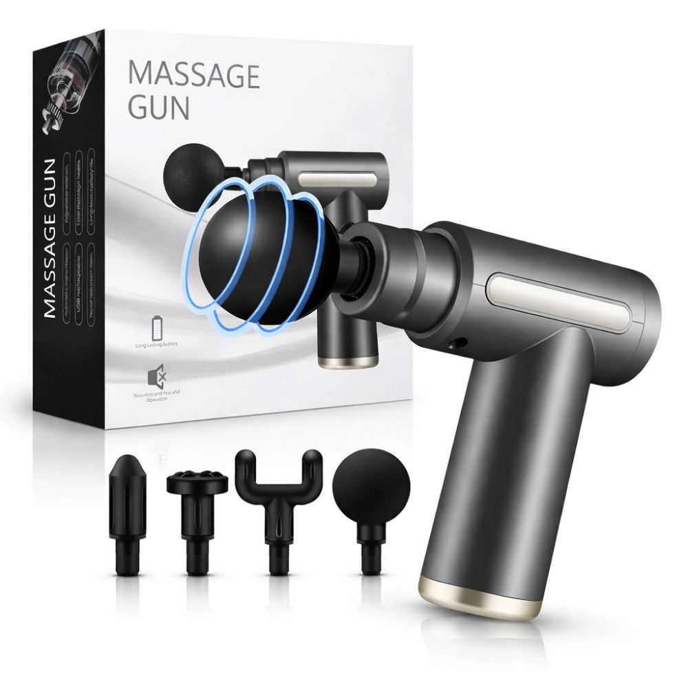 Mini Pistola De Masaje Usb, Portátil, 4 Cabezas, 6 Velocidad Gris