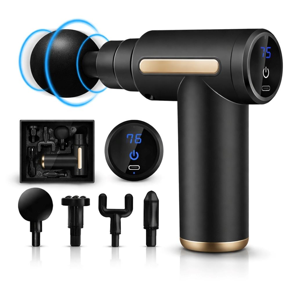 Mini Pistola De Masaje Usb, Portátil, 4 Cabezas, 6 Velocidad Negro