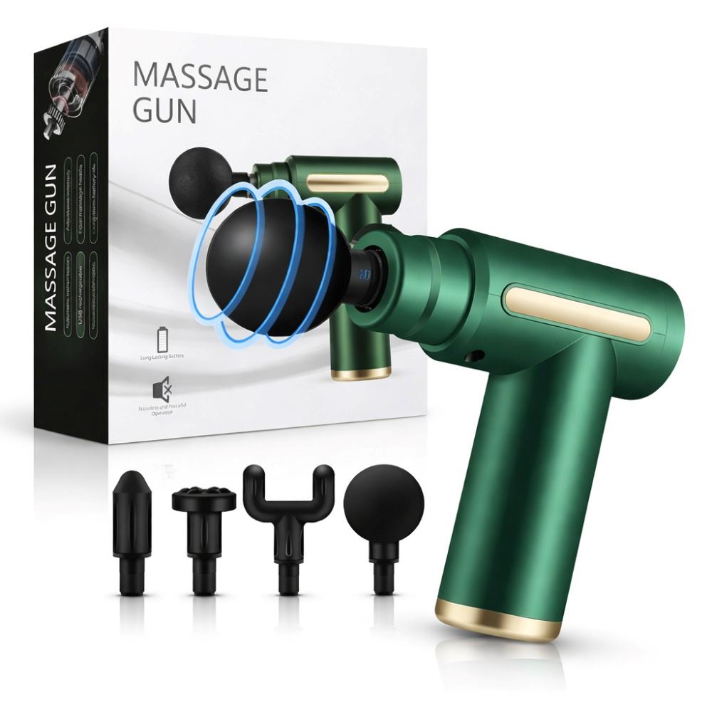 Mini Pistola De Masaje Usb, Portátil, 4 Cabezas, 6 Velocidad Verde