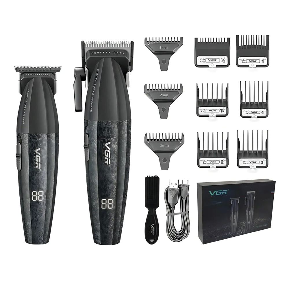 Kit Máquina Barbería Pro Clipper Trimmer Vgr V-640 9000 Rpm negro