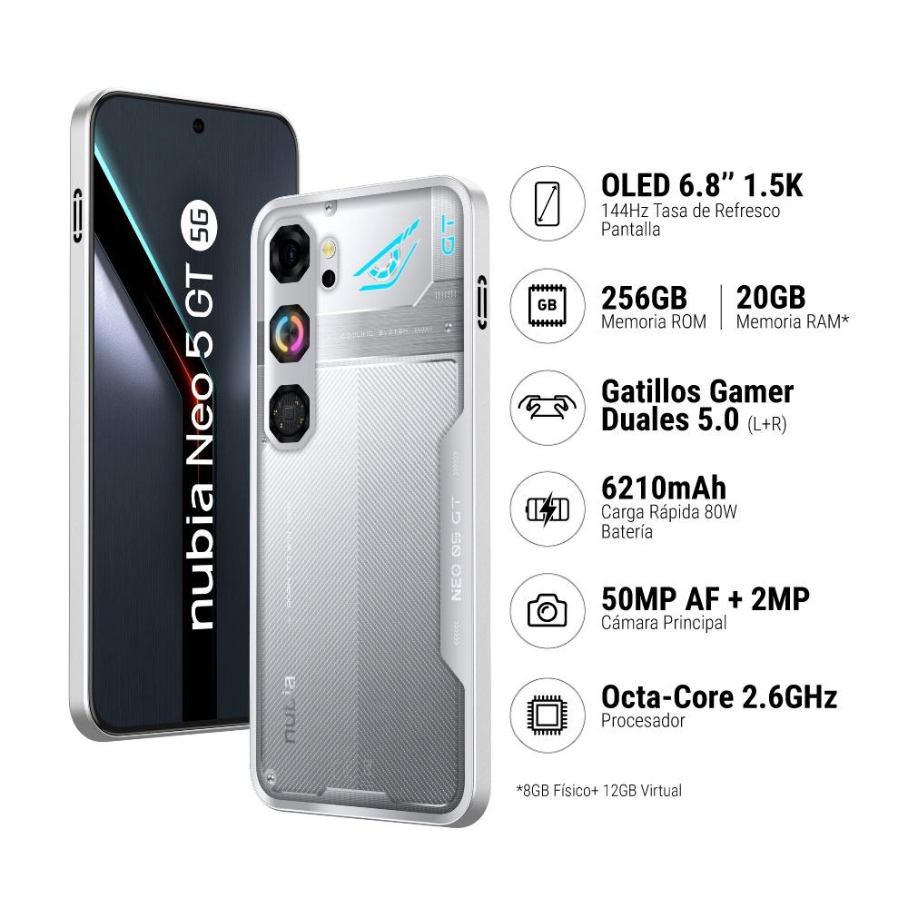 Smartphone ZTE Nubia NEO 5 GT (8+12)GB+256GB - Plateado