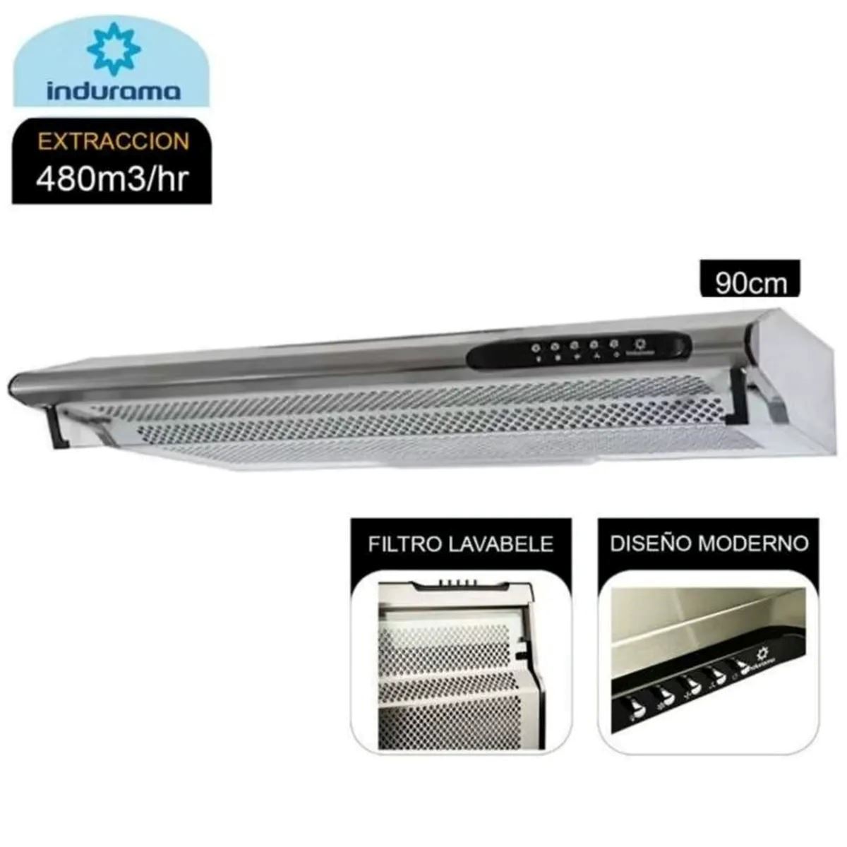 Campana Extractora Indurama CEI-902CRP 90 cm – 3 Velocidades