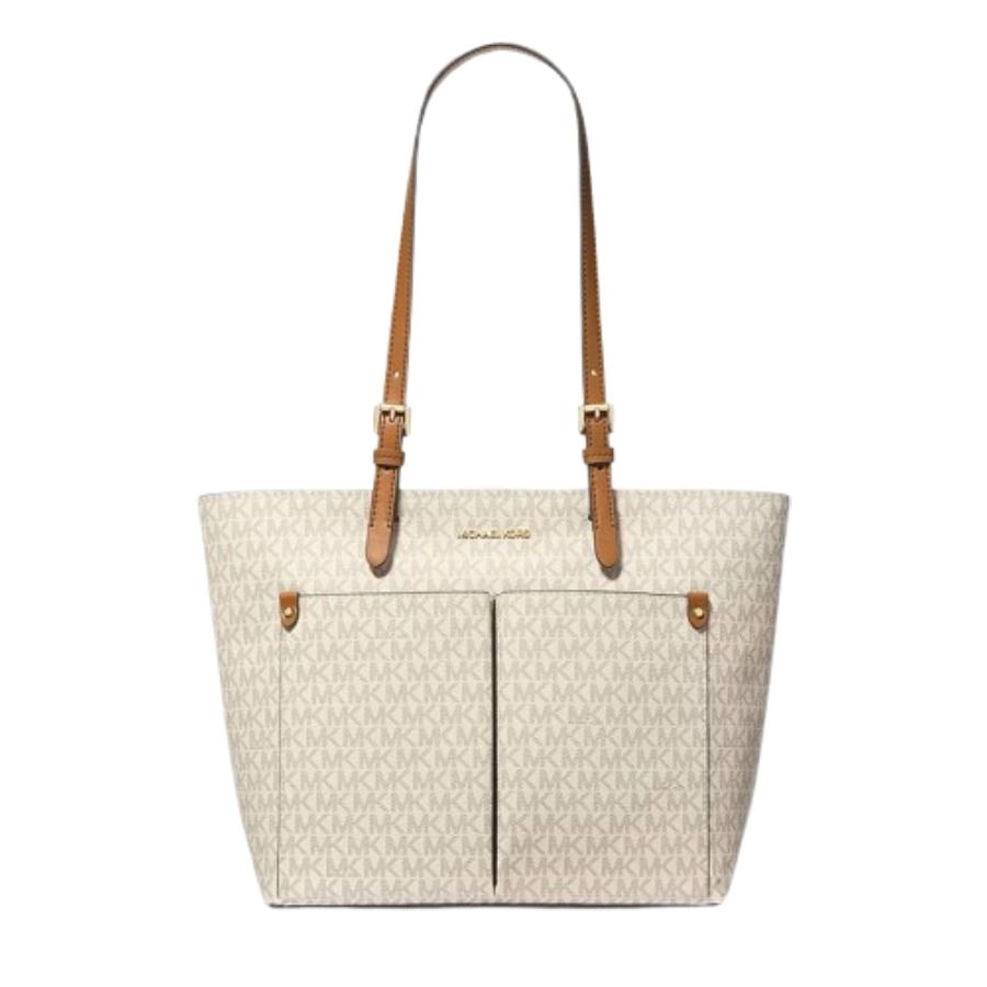 Michael Kors Bolso tote Jet Set mediano con logotipo y bolsillo Vainilla
