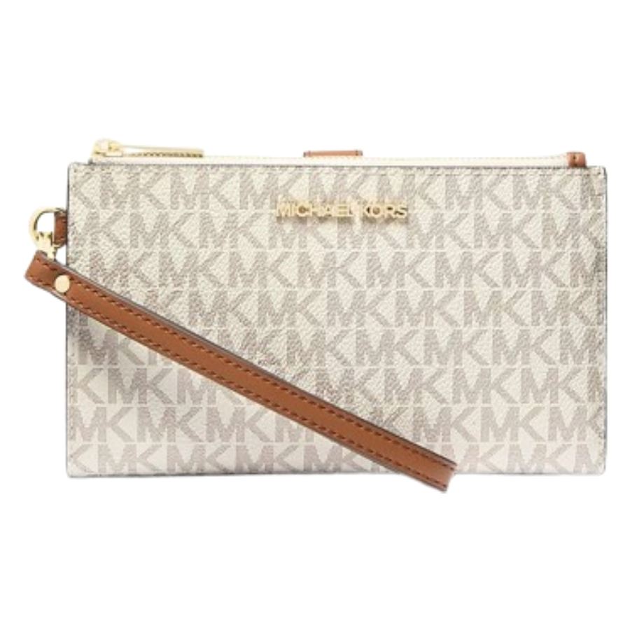 Michael Kors Billetera De Doble Cremallera Vainilla con Marrón