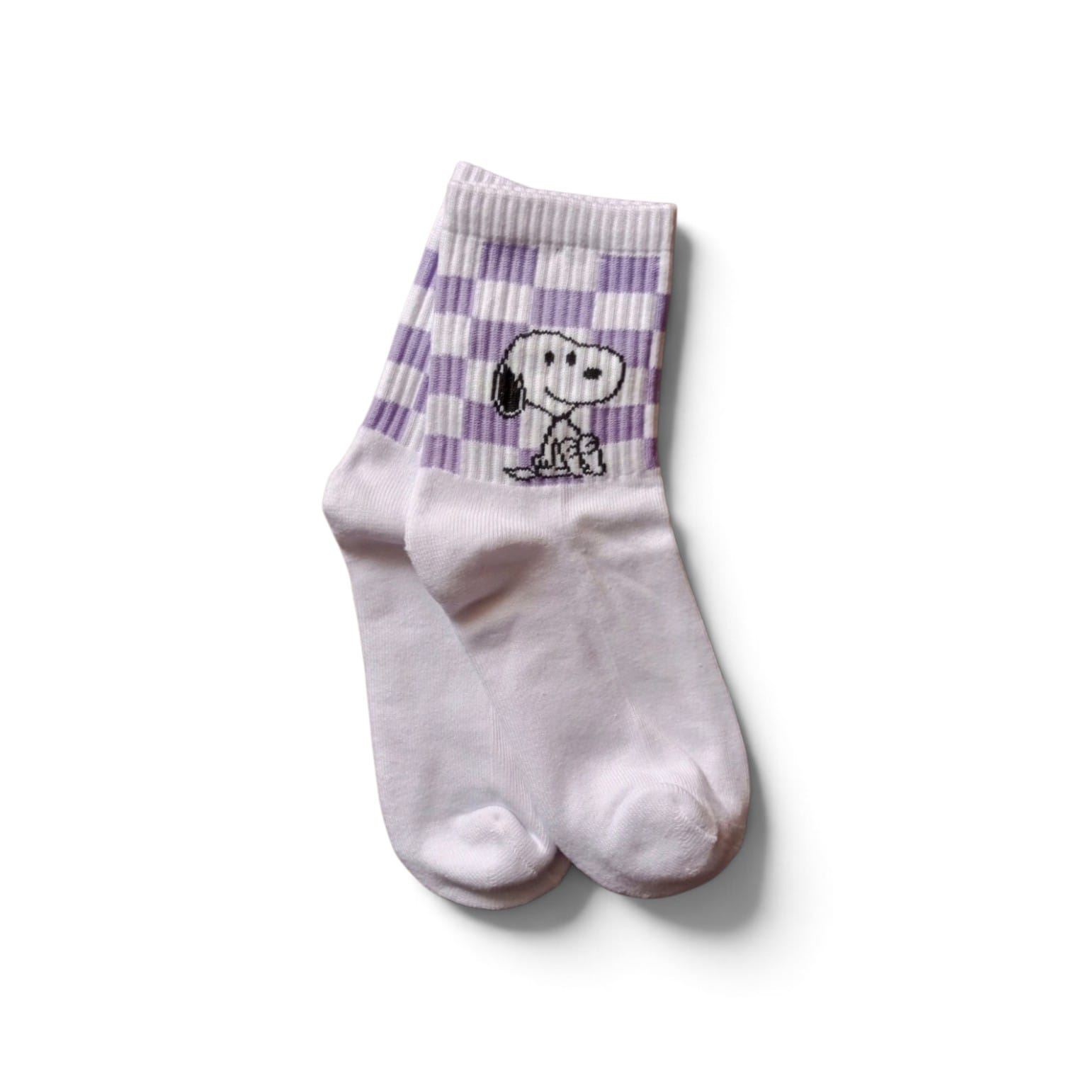 Medias Tobilleras de Algodón Snoopy cuadros Lila