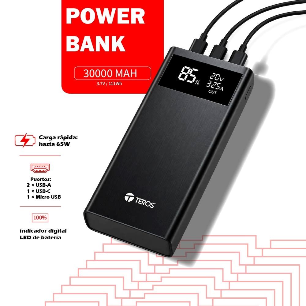 POWERBANK TEROS TE-7059N 30000MAH USB-A USB-C NEGRO