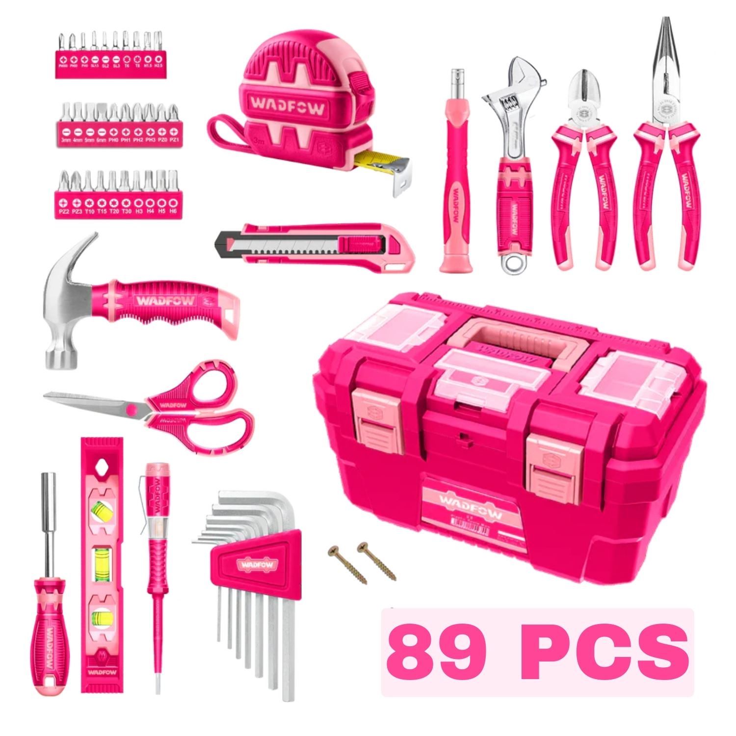 Caja de Herramientas con Set de 89 Piezas en Rosado Wadfow