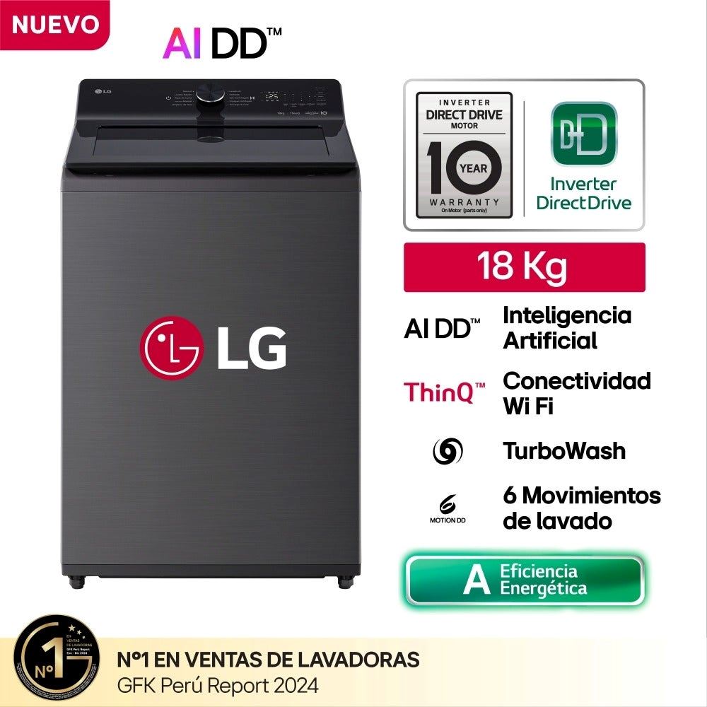 Lavadora LG Inteligencia Artificial 18KG WT18PBTX Negro Claro