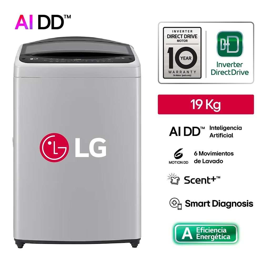 Lavadora LG AI DD Inteligencia Artificial 19KG WT19DV6T Gris