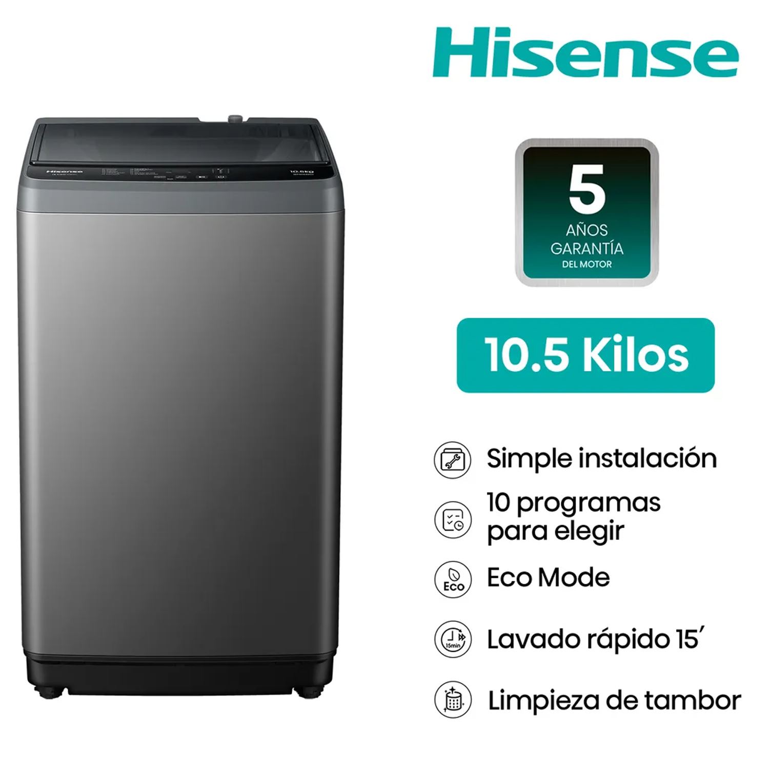 Lavadora Hisense Carga Superior 10.5kg WT1D1030UT