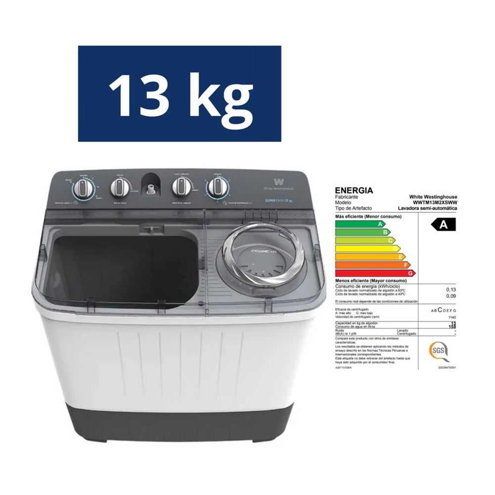 Lavadora Semiautomática Westinghouse WWTM13M2XSWW 13KG