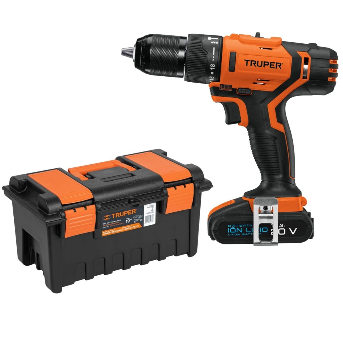 Taladro Percutor + Caja de herramientas 19" Truper